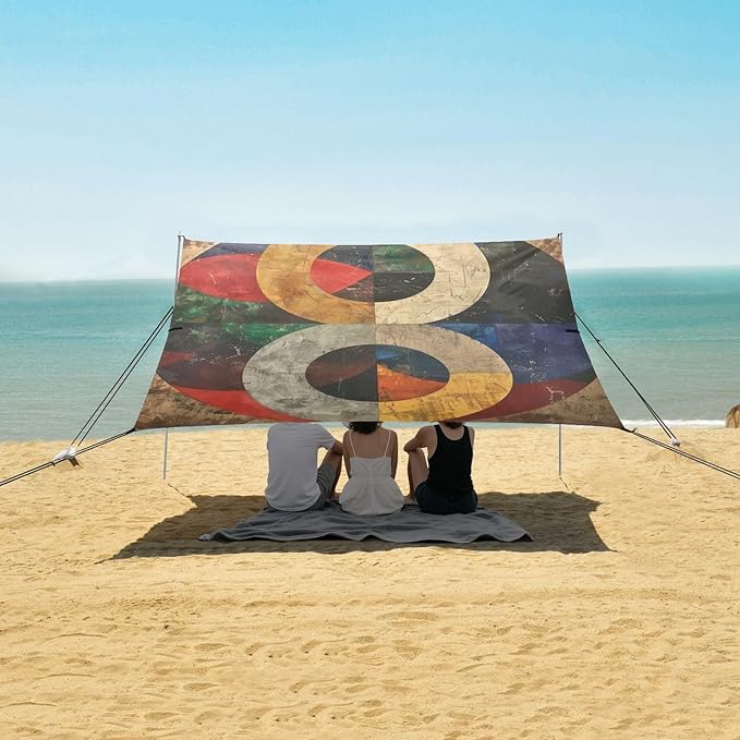 ALAZA Number Eight Billiard Geometric Circles Beach Tent Sun Shelter Portable Canopy Sunshade for Outdoor Camping Picnics Backyard Fun 10x9 ft