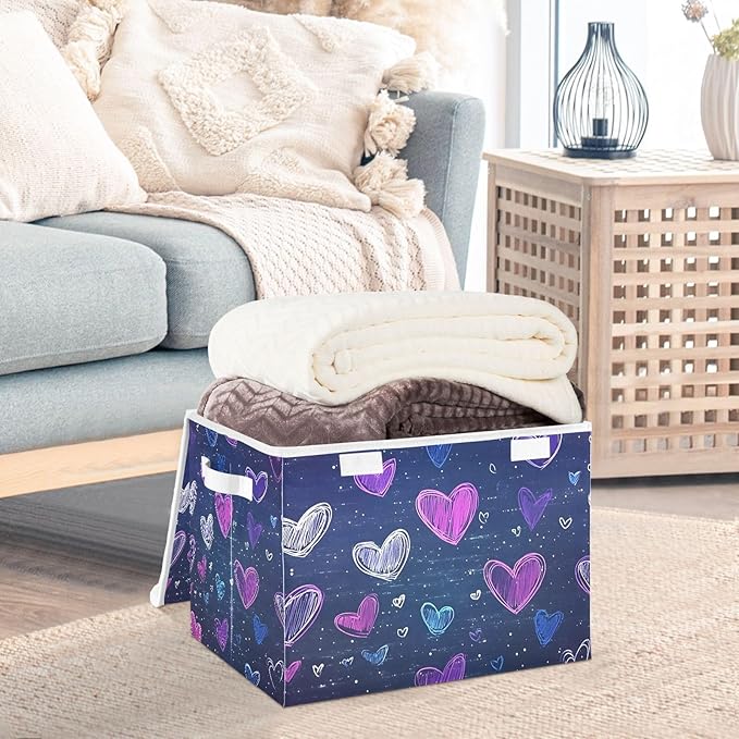 Storage Cube with Lid Doodle Of Hearts Print 16.5×12.6×11.8 IN 1 Pack Collapsible Large Capacity Foldable Storage Basket Bin Organizer