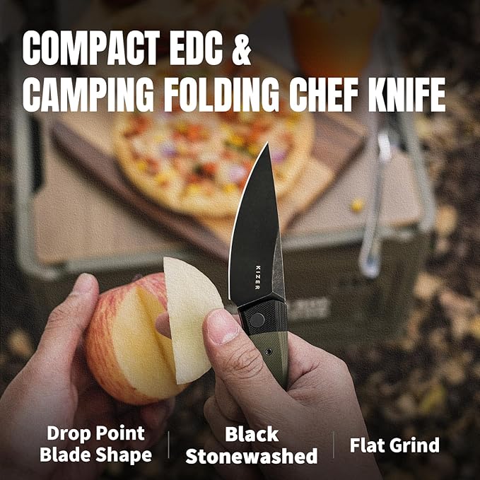 Kizer Mini Momo EDC Pocket Knife 3.2” D2 Blade Pocket Folding Knife with G10 Handle Front Flipper EDC knife with Pocket Clip for Men Women Camping Hunting Survival Knives V3663M2