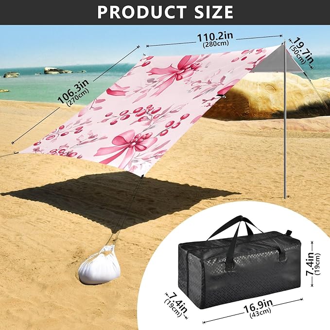 ALAZA Bow Cherry Pattern Beach Tent Sun Shelter Portable Canopy Sunshade for Outdoor Camping Picnics Backyard Fun 10x9 ft