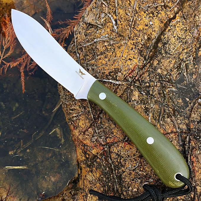 Watchman W229 EDC Fixed Blade Knife 14C28N Blade Steel Micarta Handle with Sheaths for Outdoor Activities Camping (Green)