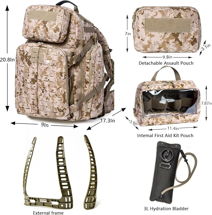 MT Military 3Day Rucksack with External Frame MOLLE Army Medium Ruck Assault Backpack