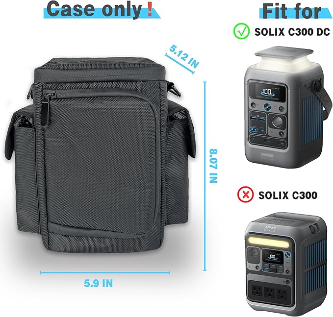 Waterproof Travel Bag Compatible with Anker SOLIX C300 DC Power Bank Station Outdoor 288Wh 90000mAhPower Bank Station Storage Case Cover with Two Pockets and Adjustable Strap