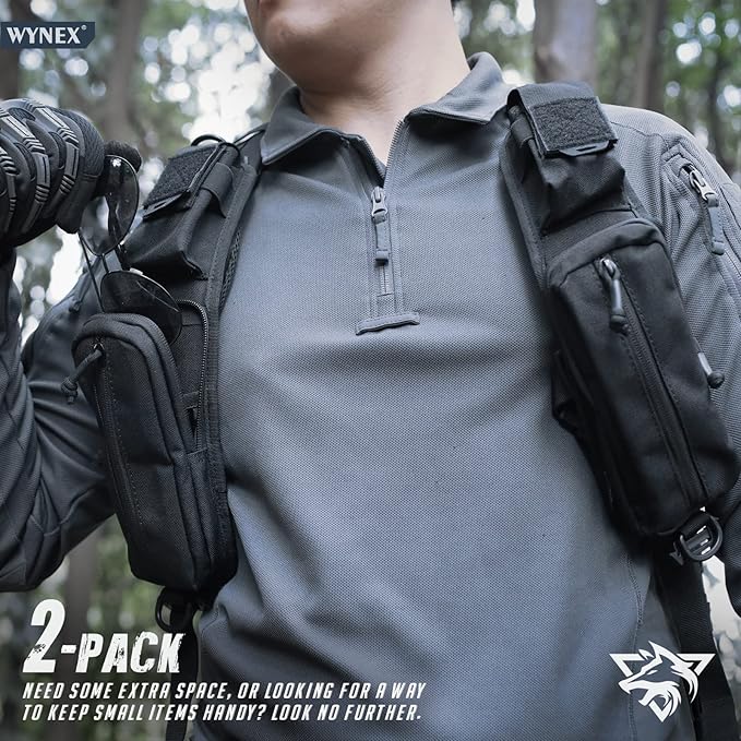 WYNEX Molle Accessories Pouch of Double Zipper Pocket Version Backpack Strap Pouch Shoulder Strap Molle Attachment Tactical Accessories Bag Shoulder Starps Zipper Pocket Additional Phone Holder