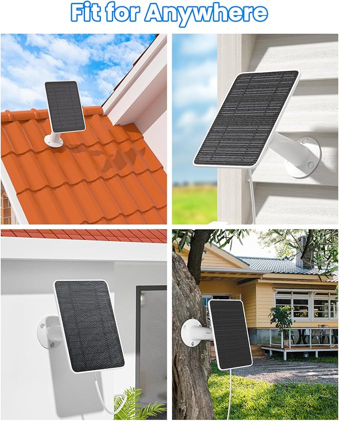 Solar Panel Charger Compatible with Arlo Essential 2K Outdoor(2nd Gen)/Essential XL Camera(2nd Gen)/Essential Spotlight 5W Solar Panel with IP65 Waterproof 10ft Micro USB-C Cable &amp Wall Mount 3