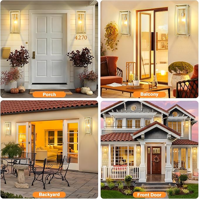 Large Outdoor Wall Sconce 2 Pack 19 Gold Outdoor Light Fixture Exterior Lighting Fixtures Anti-Rust Porch Lights with Clear Glass for Front Door Garage