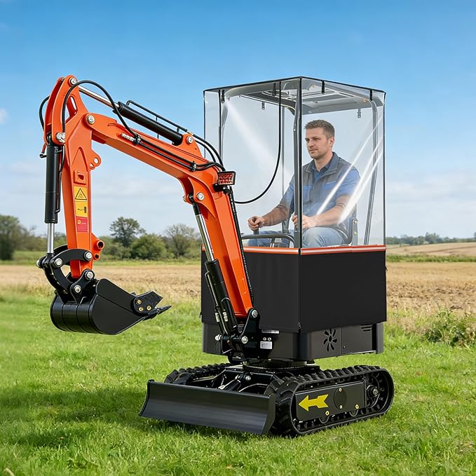 Mini Excavator Cover Transparent Anti-Wrinkle Excavator Cab Cover Fits Bobcat E20/Kubota U17 Models (1760-3530 lbs) Features Openable Windows Rollable on All Four Sides Safety Reflective Strips