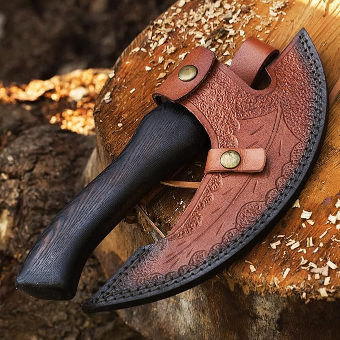 H&ampC/Viking Steel Pizza Axe Authentic Medieval Pizza Cutter Axe Hand forged ax Rocking Pizza Gift Knife with leather sheath overall length 12 inches / 3lbs