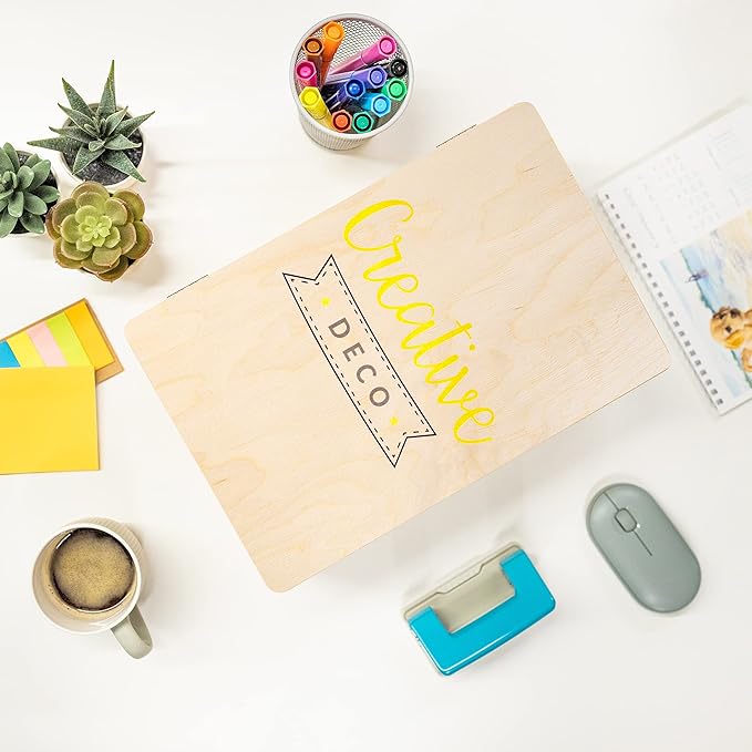 Creative Deco Personalized Wooden Storage Box Photo Box | 11.8x7.87x5.51in (+-0.5) | Hinged Lid Handles &amp Engraving | Photo or Logo | Unpainted Gift Box | UNSANDED Keepsake Memory Souvenir Chest