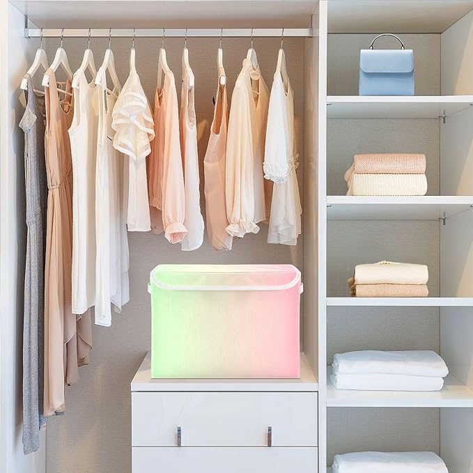 Green Peach Gradient Storage Container with Lid Collapsible Book Storage Garage Storage Bins for Home Studyroom Office