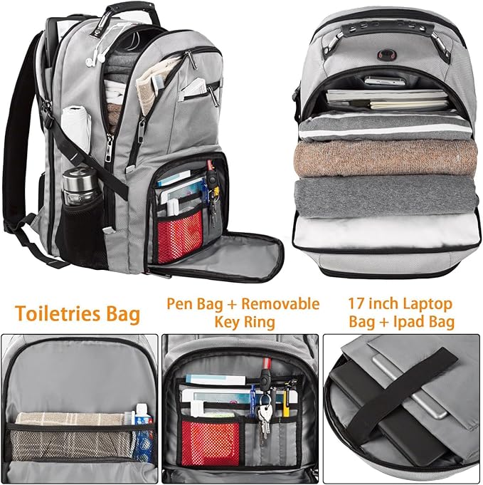 LTINVECK Extra Large 50L Travel Laptop Backpack Computer bag Backbag TSA Friendly Durable Big RFID Heavy Duty Business Tech Backpack Fits 17 Inch Laptops for Men Women Grey
