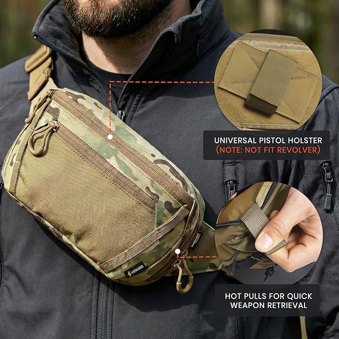 Tactical CCW Fanny Bag Concealed Carry Fanny Pack w/Adjustable Waist Belt Tactical Waist Bag Handgun Pouch with Universal Pistol Holster Everyday Hip Pack (Multicam)