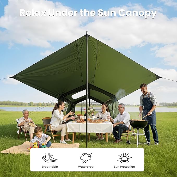 ABORON 2/6/8/10/12 Person Inflatable Camping Tent Easy Setup Blow Up Tent with Hand Pump PU3000mm Waterproof &amp Breathable 4 Season Glamping Tent for Outdoor Camping