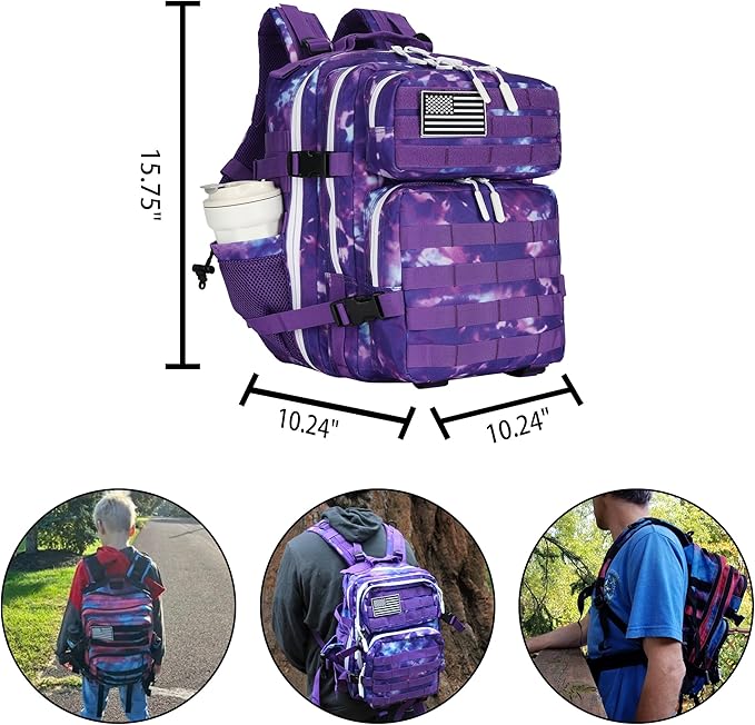 Lovelinks21 25L Tactical Backpack Military Tactical Backpack for Men and Women Small Assault Pack Outdoor Travel Hiking Camping Rucksack with Molle Webbing (Purple Camo)