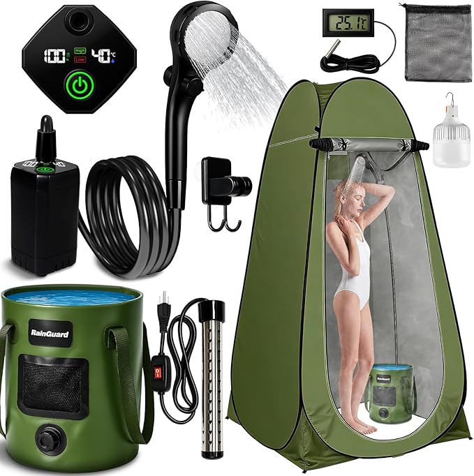 Portable Camping Shower 6000mAh Rechargeable Shower Pump Large Capacity Foldable Bucket 6' 7 Filtered Shower Head Summer Beach Outdoor Camp Showering Hiking Pet Bath RV Car Wash Water Plant