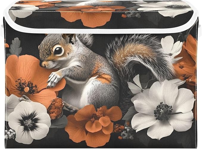 AIXIWAWA Lidded Storage Cube (Flower Cute Animal) Fabric Foldable Closet Bins with Flip Lid and Handles Organizer Basket Container 16.5 x 12.6 x 11.8 IN