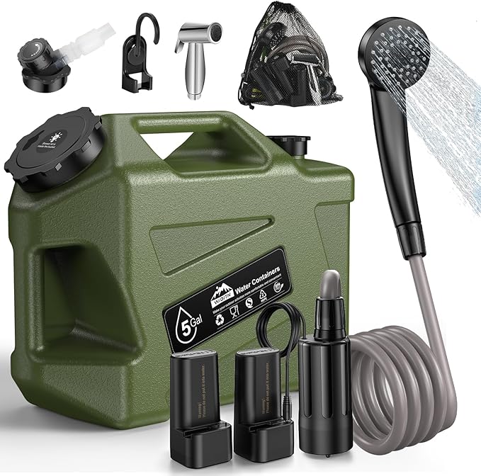 Portable Camping Shower with Water Jug Electric Rechargeable Camping Shower 5-Gallon Food Grade Water Containers Outdoor Camp Pump for Hiking Beach Travel Pet Bath