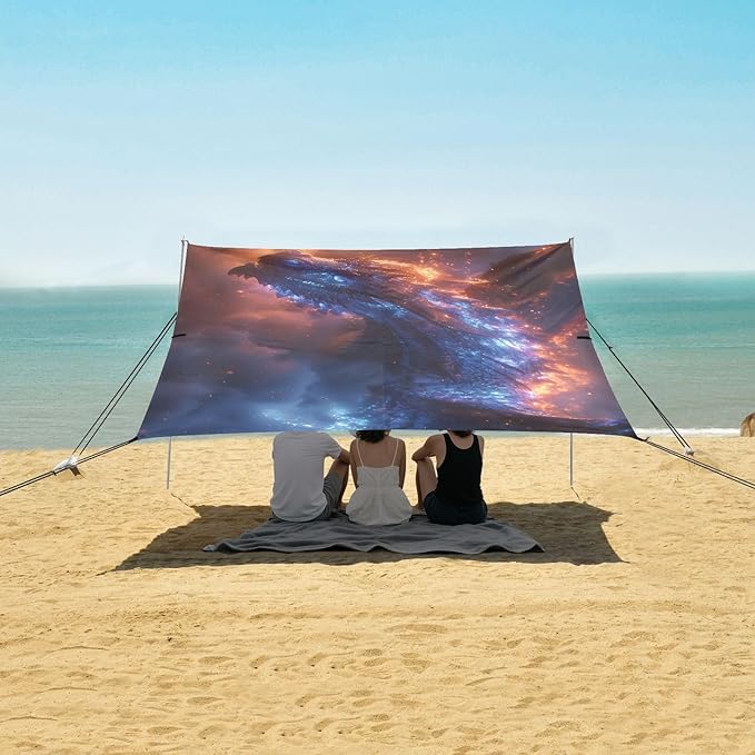 ALAZA Magic Dragon Beach Tent Sun Shelter UPF50+ Protection Beach Shade Canopy w/ 4 Sandbags for Outdoor Camping Fishing Backyard Fun Picnic 10x9 ft