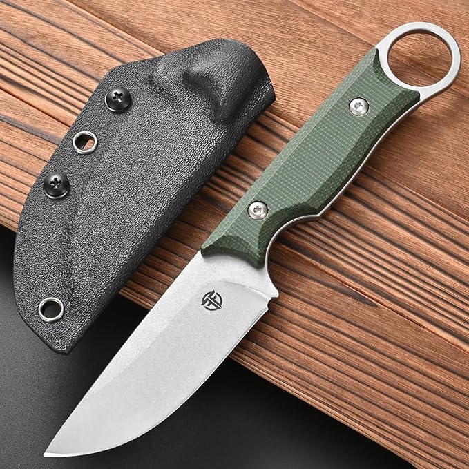 FF103 Fixed Blade KnifeAUS-10 steel Blade Micarta Handle Full Tang Knife for Outdoor Camping Hunting Fishing Working(Green)