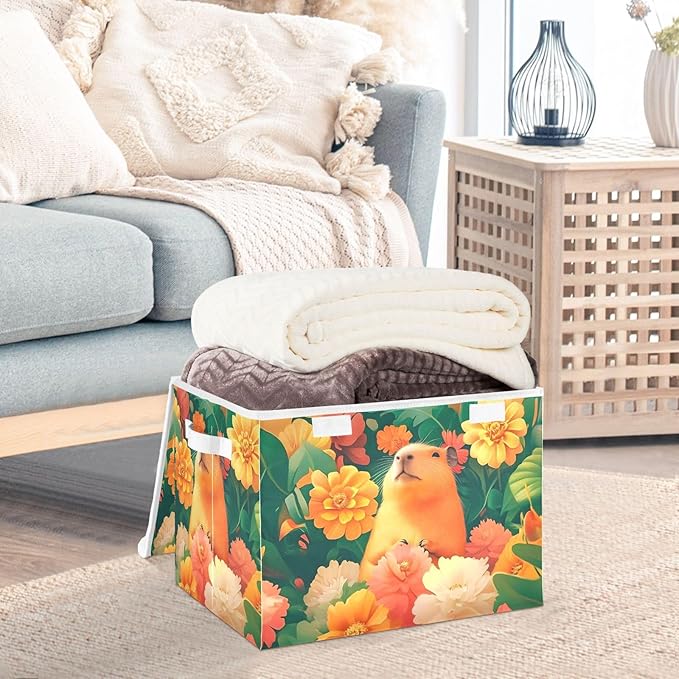 Storage Cube with Lid Tropical Capybara Print 16.5×12.6×11.8 IN 1 Pack Collapsible Large Capacity Foldable Storage Basket Bin Organizer