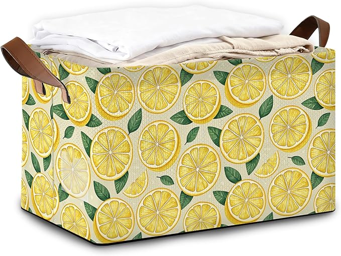 Lemon Storage Bin with Handles Basket Storage Organizer for Shelves Closet Nursery Book Laundry Hamper &amp Home Decor