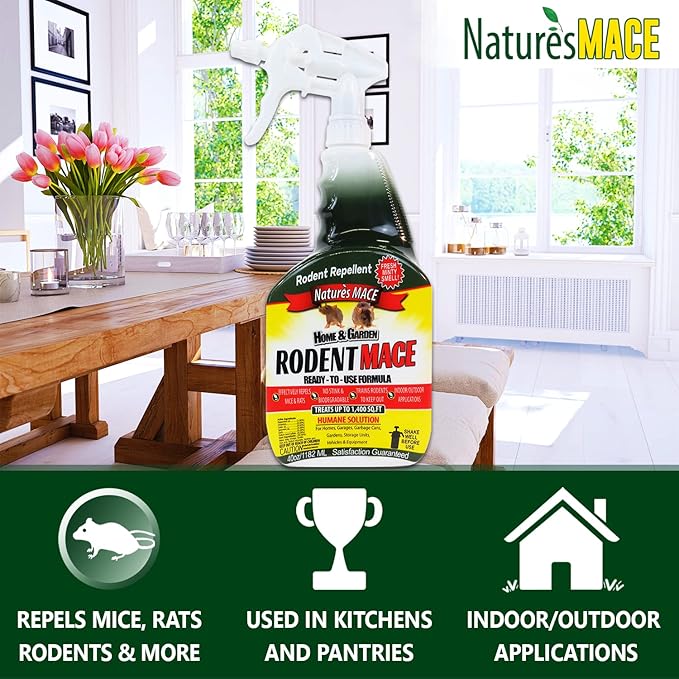 Nature’s MACE Rodent Repellent 1 Gal Concentrate Covers 87000 Sq Ft Rodent Repellent Outdoor Keep Rodents Out of Home Garage Attic Peppermint Spray Blend for Rodents Safe Around Kids &amp Pets