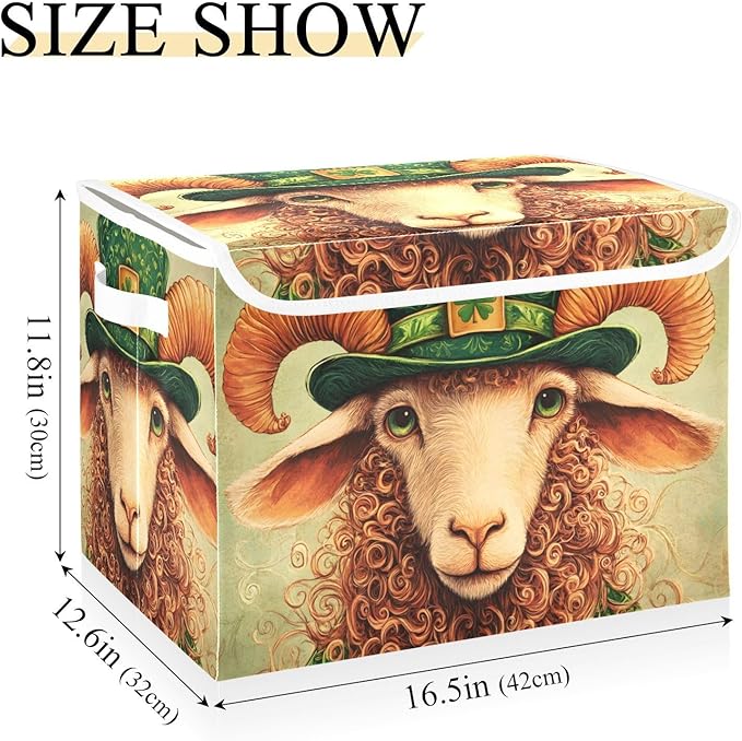 Storage Cube with Lid Sheep Saint Patrick’s Day Print 16.5×12.6×11.8 IN Collapsible Large Capacity Foldable Storage Basket Bin Organizer