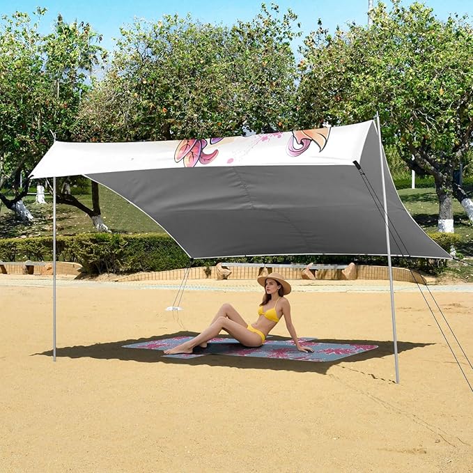 ALAZA Cute Dragon Baby Art Beach Tent Sun Shelter UPF50+ Protection Beach Shade Canopy w/ 4 Sandbags for Outdoor Camping Fishing Backyard Fun Picnic 10x9 ft