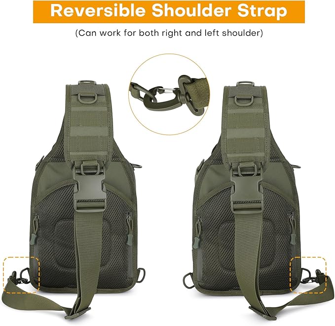 HUNTVP Sling Bag for Men Concealed Carry Bag Tactical Sling Bag Crossbody Molle CCW Chest Pack Backpack EDC Military Shoulder Bag with Holster &amp Accessory Slots Army Green