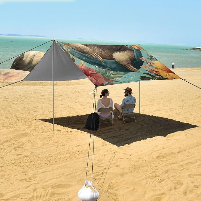 ALAZA Sloth Hammock Tropical Beach Tent Sun Shelter Portable Canopy Sunshade for Outdoor Camping Picnics Backyard Fun 10x9 ft