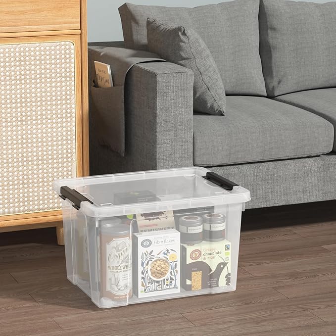 6-Pack Storage Box 22 Quart Stackable Plastic Bins with Snap-On Lids Clear