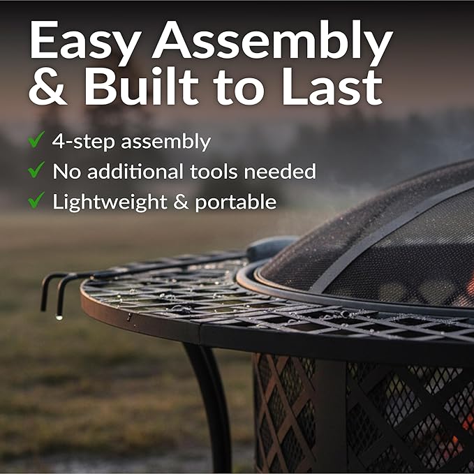 Sunnydaze 40-Inch Round Steel Fire Pit Table with Durable Spark Screen and Poker - Portable Design - Black - Diamond Weave