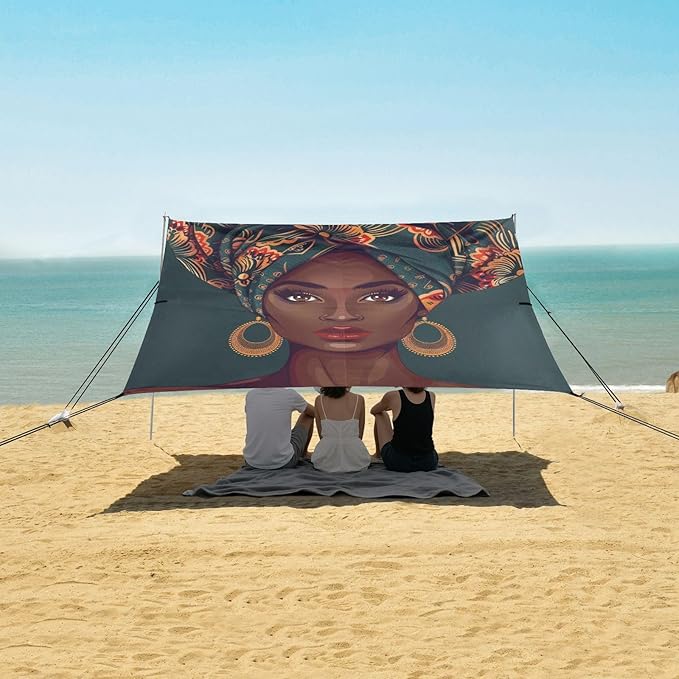 ALAZA Portrait Beautiful African Woman in Traditional Turban Tribal Beach Tent Sun Shelter Portable Canopy Sunshade for Outdoor Camping Picnics Backyard Fun 10x9 ft