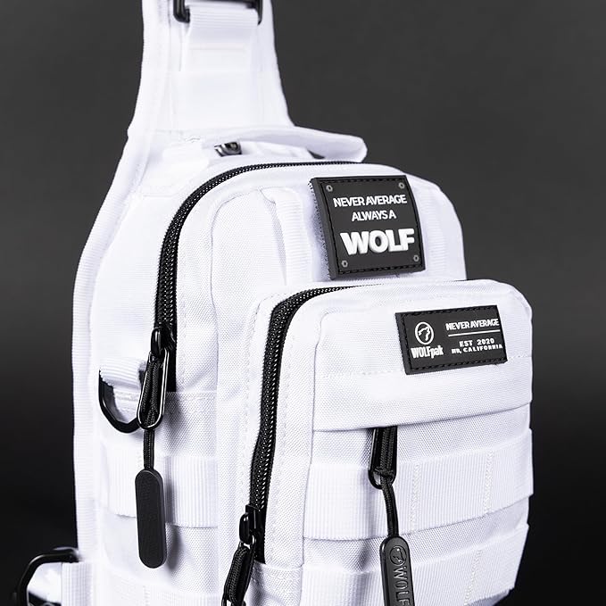 WOLFpak 4L Mini Tactical Sling Bag (Polar White) Compact Crossbody Backpack for Gym Travel &amp EDC | Tactical Shoulder Bag with Multiple Pockets – Lightweight Durable Sling Pack for Men &amp Wome