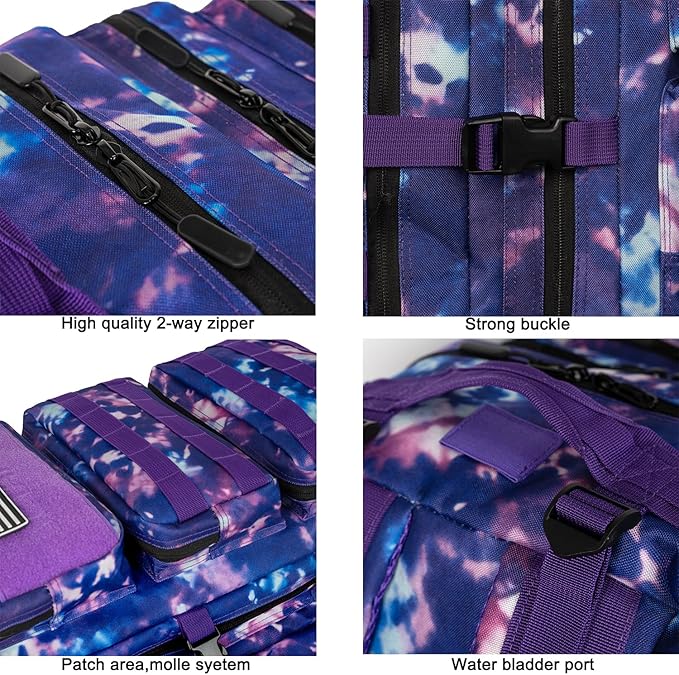55L Military Tactical Backpack - Bug Out Bag with MOLLE System for Hiking(Purple tie dye)