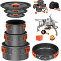 Smokey Camp Camping Cookware Mess Kit Set with Stove - Backpacking Camping Pots and Pans Set All in One Non-Stick Camping Cooking Set Portable Stove Hiking Picnic Outdoor &amp Camping Cookware S