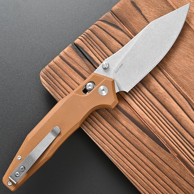 FF20 Folding Pocket KnifeVG10 Steel Blade G10 Handle EDC Tool Knife for Outdoor Camping Hunting Fishing Working(Brown)