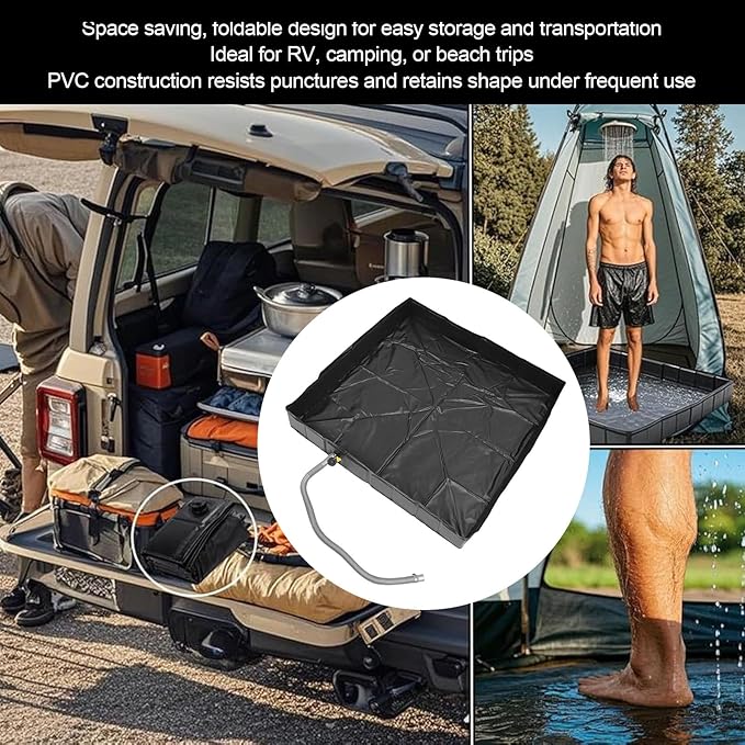 Luocute Upgraded Portable Shower Pan 41 X 41 X 6 Inches with 1m Drain Pipe Foldable Camping Shower Base Floor with Retaining Rings for Camping RV Outdoor Indoor