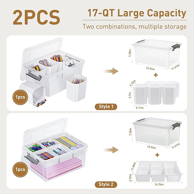 Citylife Craft Organizers 2 Pack-17 QT Clear white