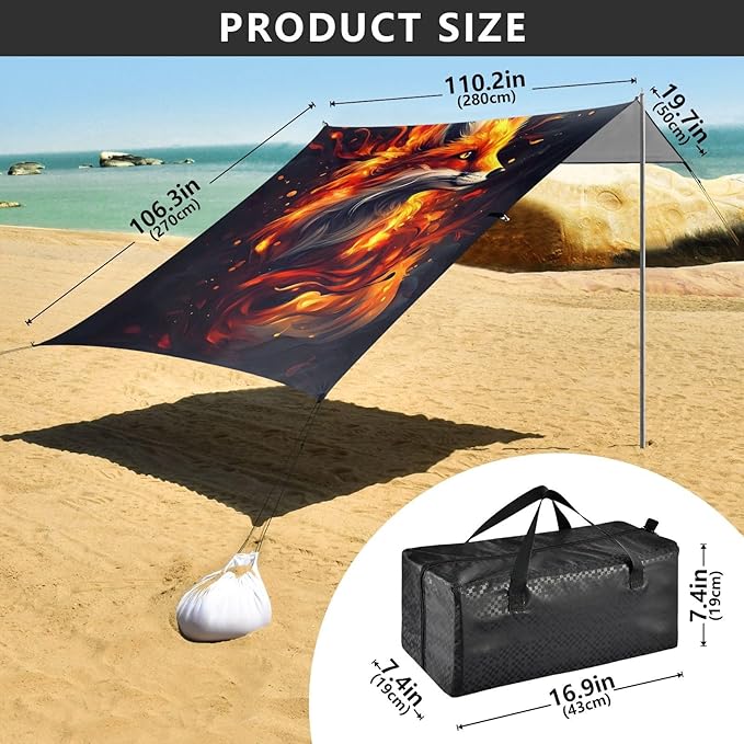 ALAZA Fierce Fox Beach Tent Sun Shelter Portable Canopy Sunshade for Outdoor Camping Picnics Backyard Fun 10x9 ft