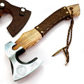 Custom Forged Carbon Steel Viking Style Bearded Axe - Real Hatchet Throwing &amp Camping Axe with Leather Wrap Best Gift for Anniversary Valentine's Day Birthday with Premium Leather Sheath