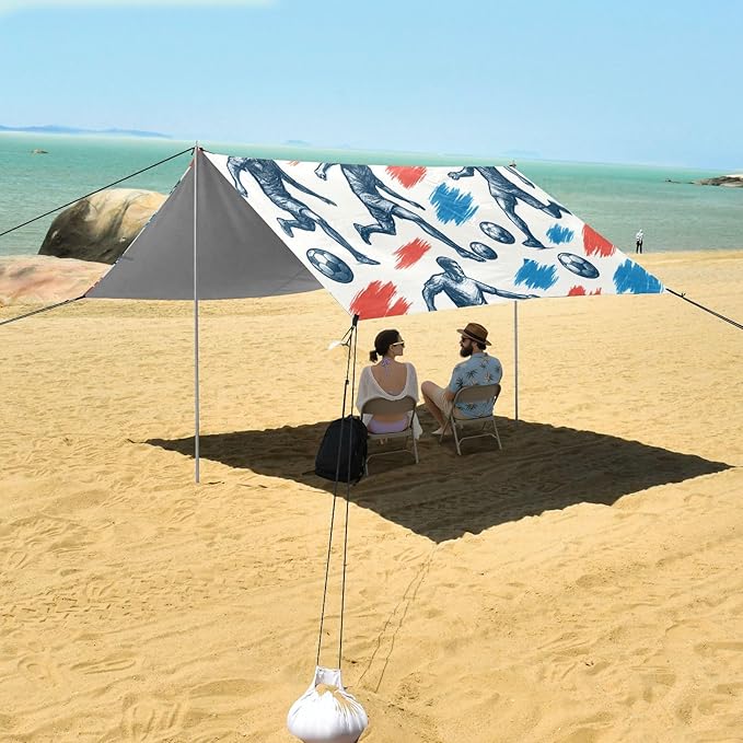 xigua Play Soccer Beach Tent Sun Shelter with Carrying Bag - Silver Coated Oxford Fabric Beach Canopy for Beach Camping Fishing - Includes Windproof Ropes Sandbags &amp Stakes