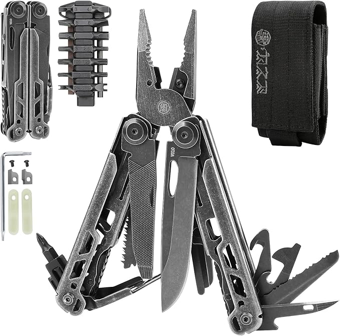 25-in-1 MultitoolPliers with VG10 Steel &amp 14 Screwdriver Bits Stainless Steel Multi Tool for Camping Outdoor Survival Home Repair – Gift for Men &amp Dad