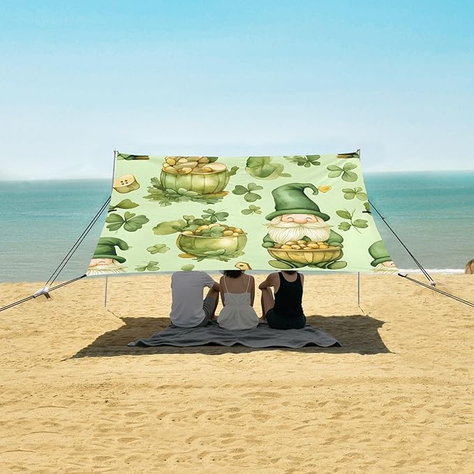 xigua St. Patrick's Day Beach Tent Sun Shelter with Carrying Bag - Silver Coated Oxford Fabric Beach Canopy for Beach Camping Fishing - Includes Windproof Ropes Sandbags &amp Stakes