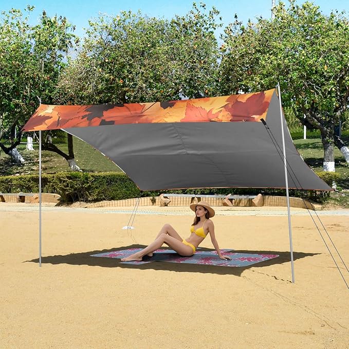 ALAZA Fall Tree Pumpkin Two Gnome Beach Tent Sun Shelter Portable Canopy Sunshade for Outdoor Camping Picnics Backyard Fun 10x9 ft