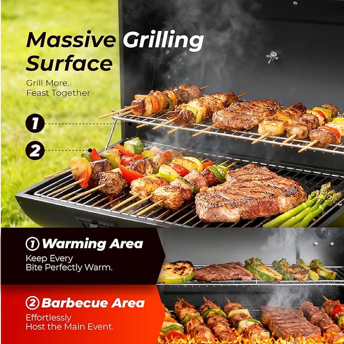 VINGLI Upgraded Barrel Charcoal Grill with 2 Sides Table BBQ Grill Outdoor Smoker with Wheels for Party Garden Patio and Backyard Cooking 39''D × 24''W × 46''H (Upgraded Grill w/Side Table)