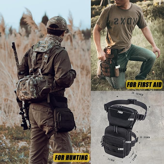 Tactical Drop Leg Bag Utility Pouch Molle Pack for Outdoor Motorcycle Cycling Hunting Hiking with CCW Gun Holster