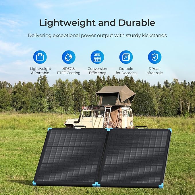 Renogy 100 Watt Solar Panel Suitcase N-Type 100W Portable Foldable Solar Panels 25% High Efficiency with 19% Lighter Fast Setup with Kickstands IP67 Waterproof for RV Camping Off-Grid Blackouts