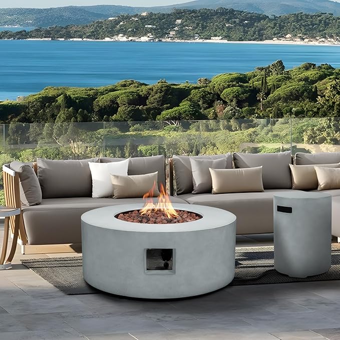 36 inch Propane Fire Pit Table 2 Pieces Round Fire Pit Table 50000 BTU Outdoor Gas Firepit with Tank CoverLidLava Rocks for Outside PatioGardenDeckBackyard and Pool