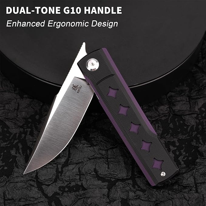 KATSU 3.3 D2 Steel Pocket Folding Knife G10 Handle Utility EDC Tool Smooth Pivot &amp Deep Carry Clip for Camping Hiking and Daily Use